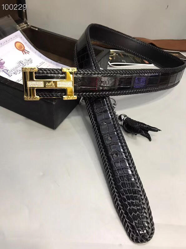 HERMES皮帶 A級進口鱷魚編織肚皮 全手工包邊 高品質 愛馬仕男腰帶  hgh1935